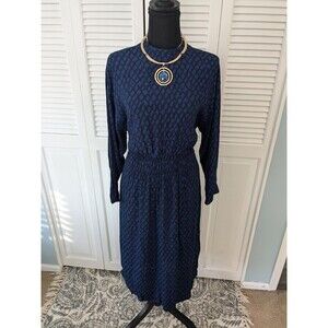 Kin John Lewis Dress Women US 8 Smock Artisan Lagenlook Blue Black Midi Cottage